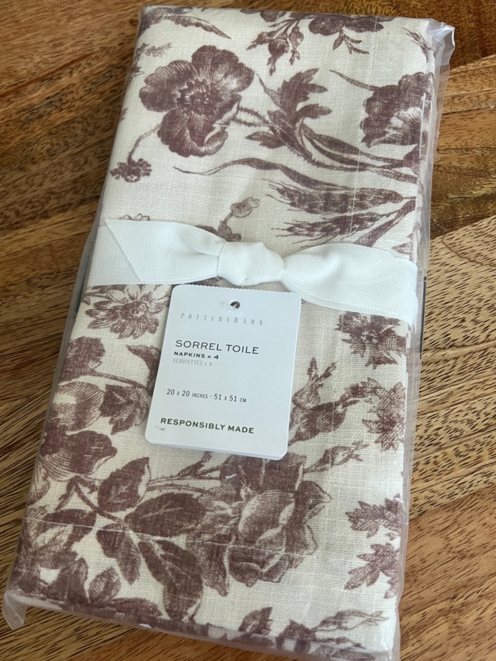 Pottery Barn Sorrel Toile Organic Cotton Napkins NWT